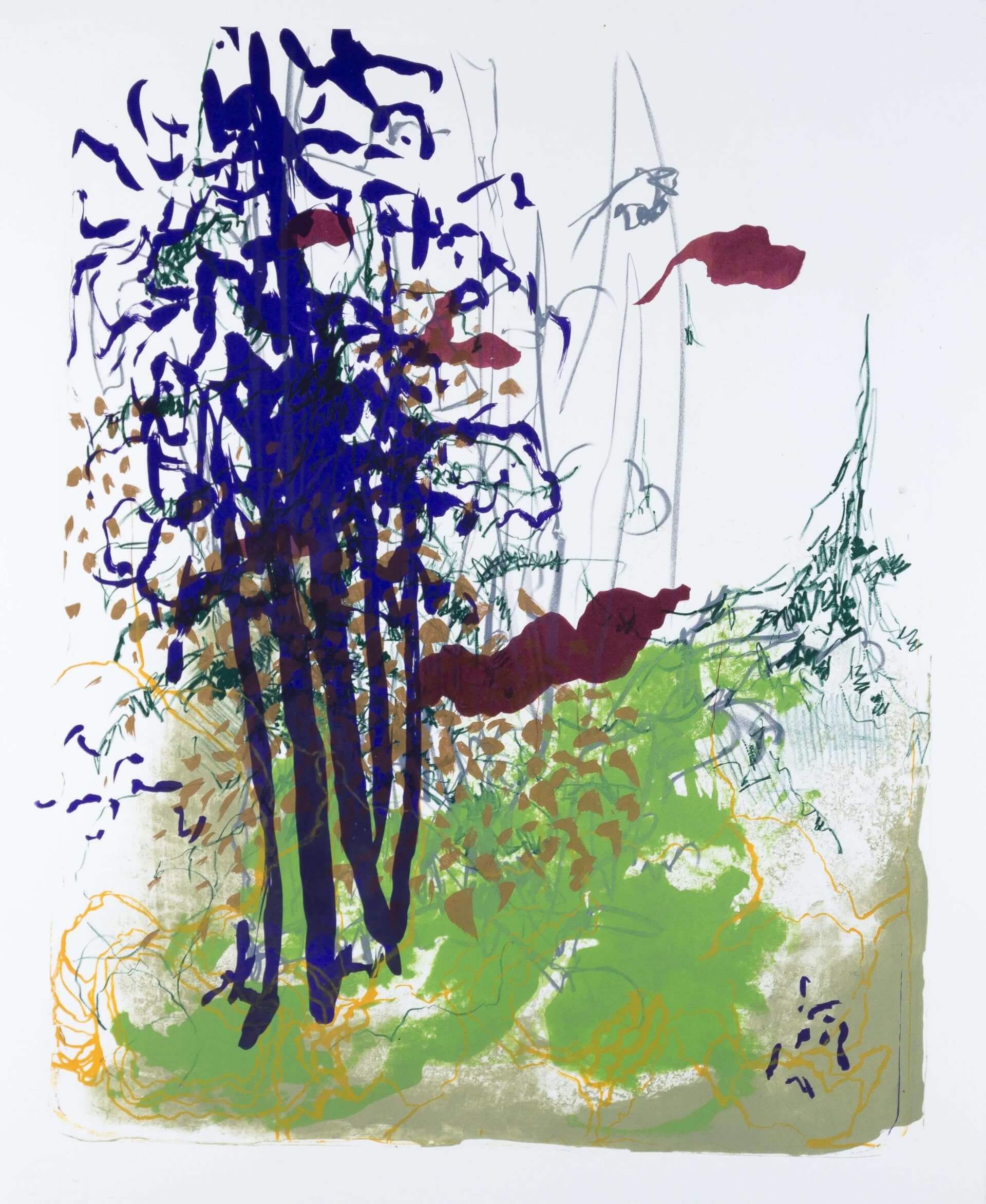 Katharina Albers: Wald X(F)-I, 2017, Farb-Lithographie, Unikat, 50x40 cm