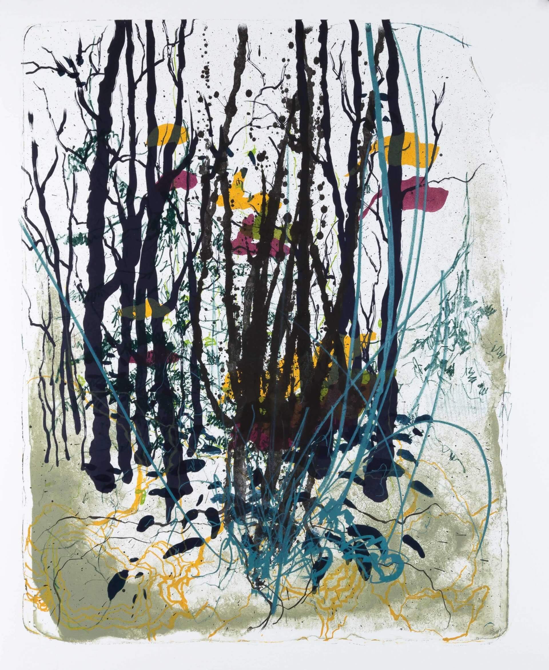Katharina Albers: Wald X(F)-III, 2017, Farb-Lithographie, Unikat, 50x40 cm