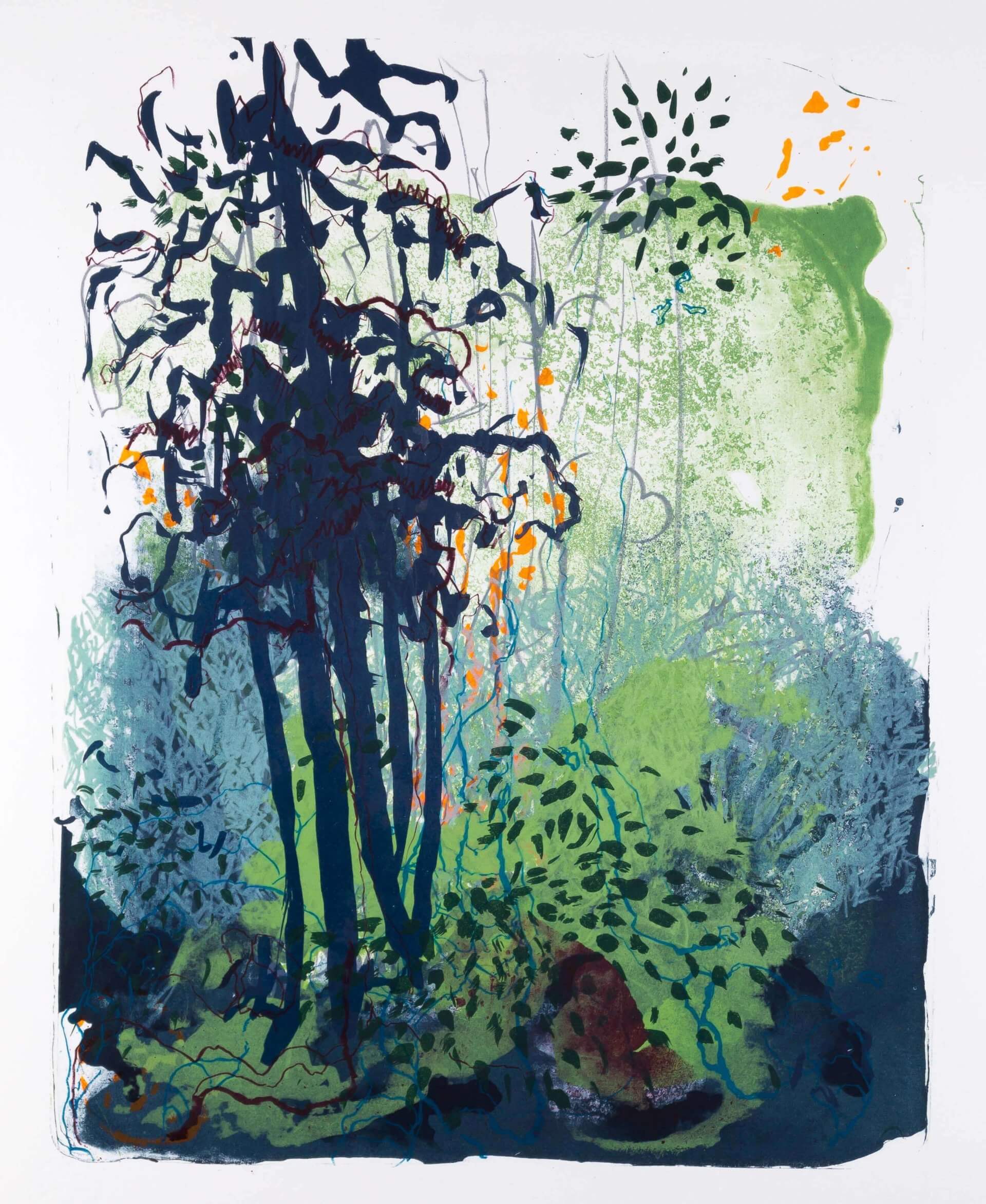 Katharina Albers. Wald X(F)-IX, 2017, Farb-Lithographie, Unikat, 50x40 cm