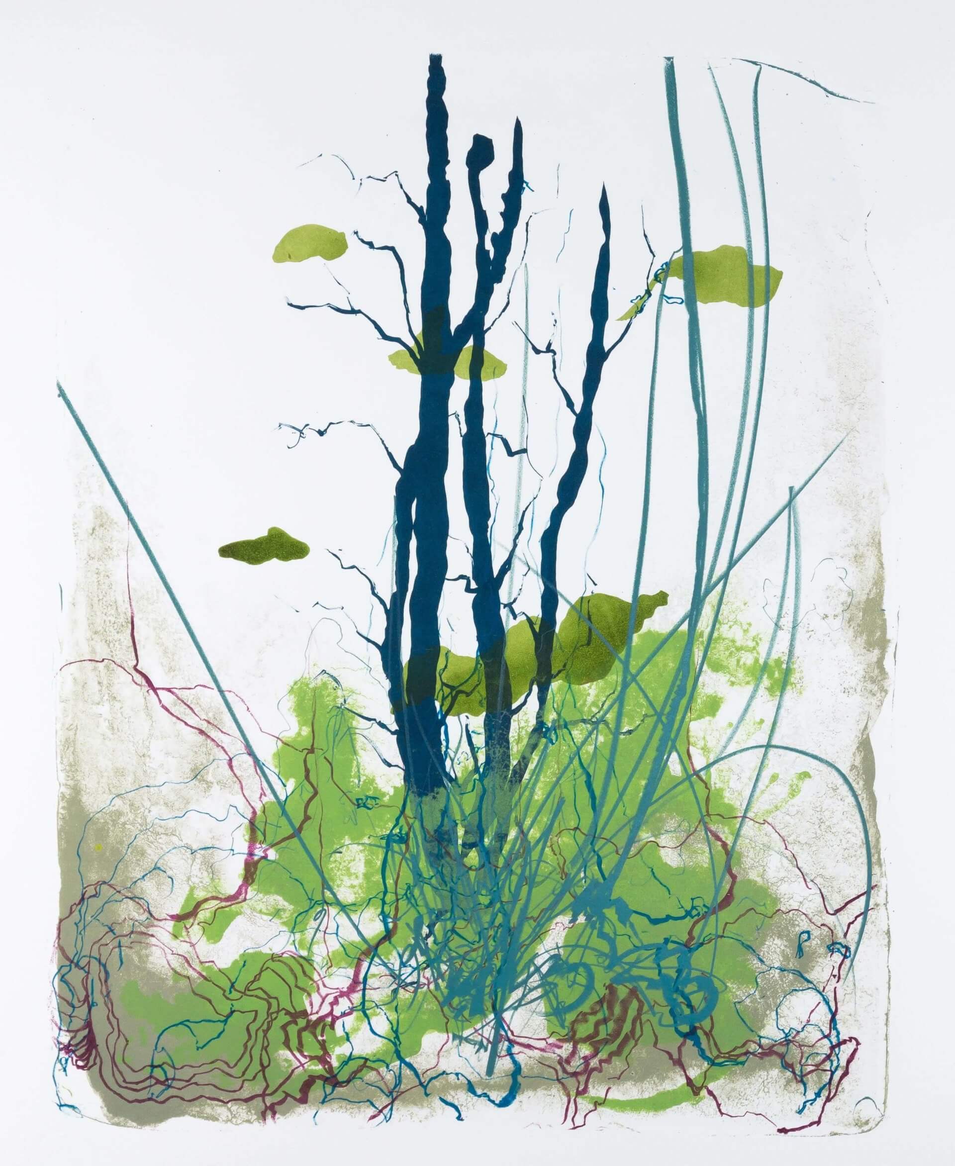 Katharina Albers: Wald X(F)-V, 2017, Farb-Lithographie, Unikat, 50x40 cm