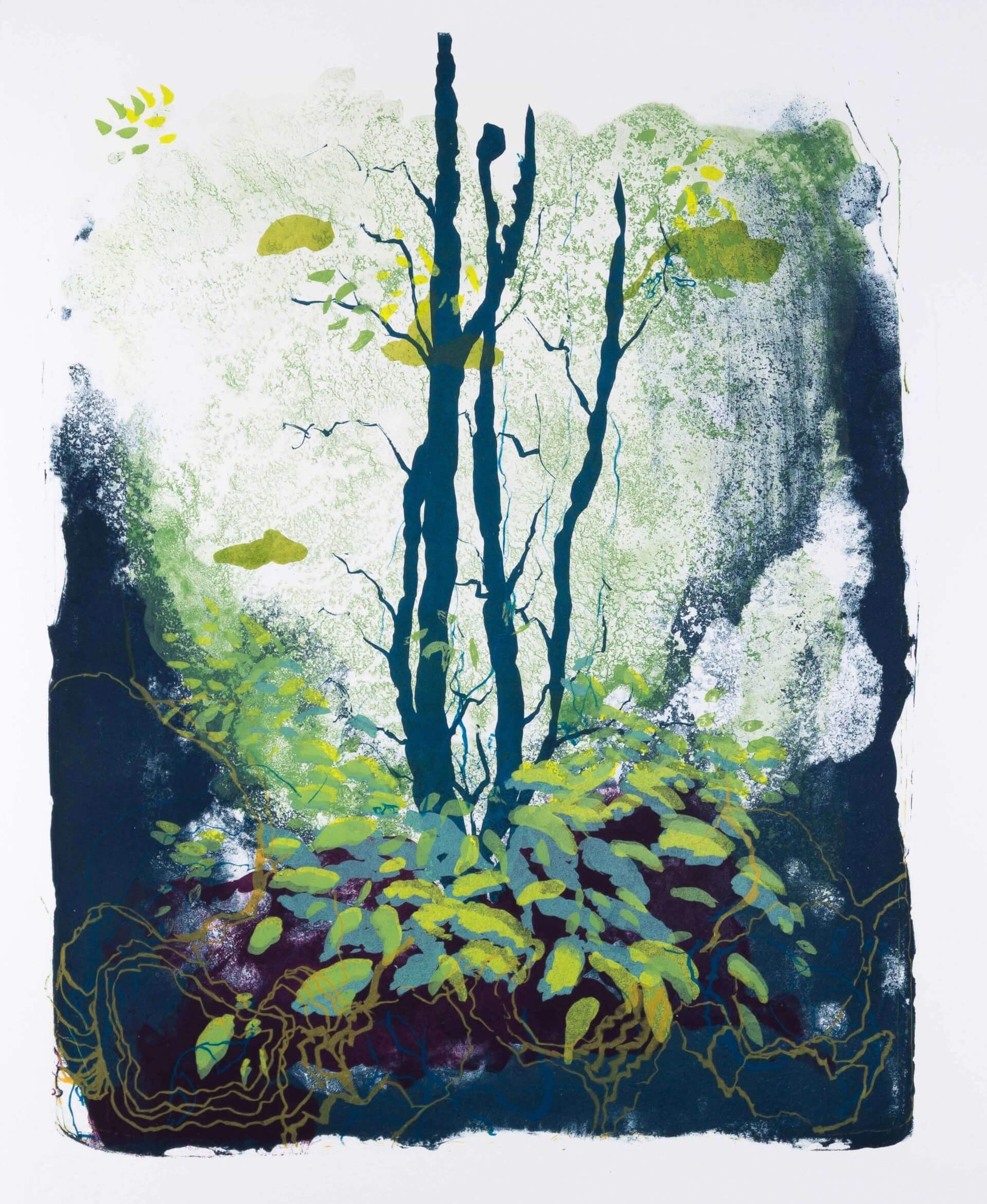 Katharina Albers: Wald X(F)-VII, 2017, Farb-Lithographie, Unikat, 50x40 cm