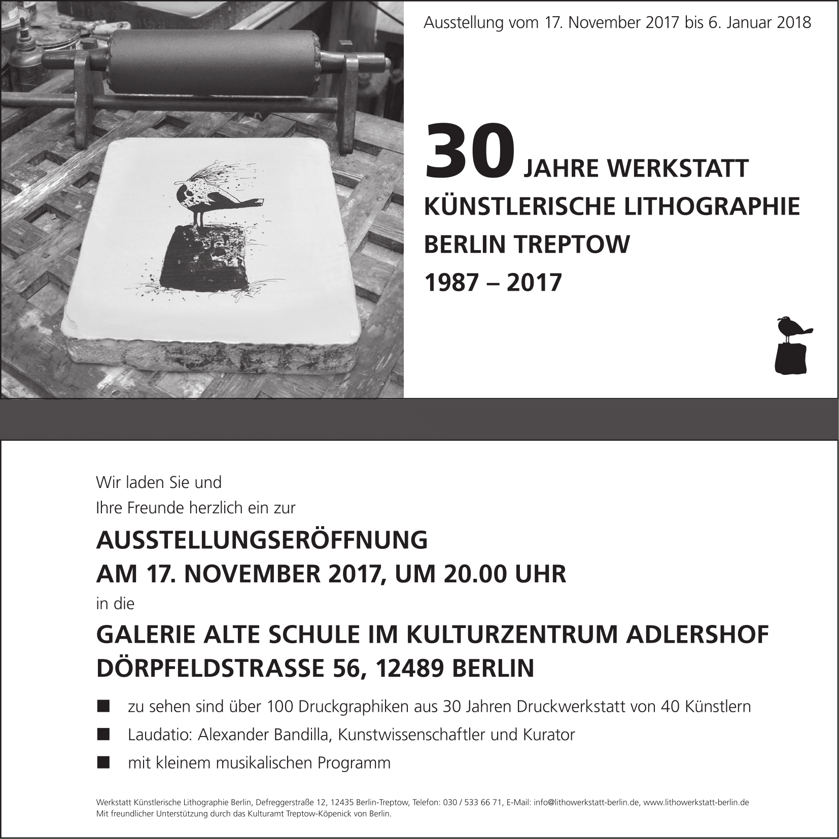 30 Jahre Werkstatt Künstlerische Lithographie Berlin Treptow