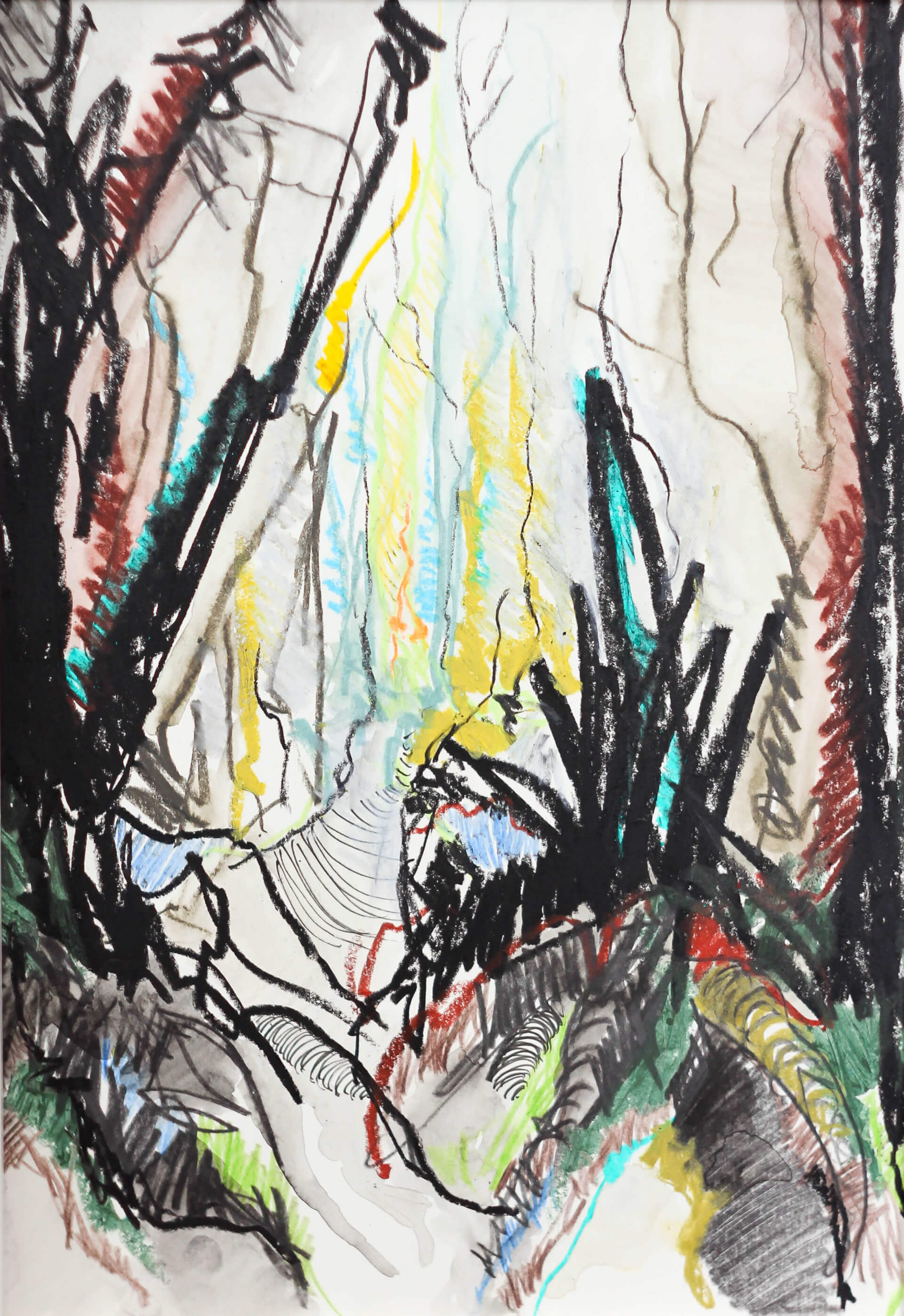 Katharina Albers, Wald I, 2014, Ölkreide, Tusche, Aquarell, Graphit auf Papier, 29,7×21 cm
