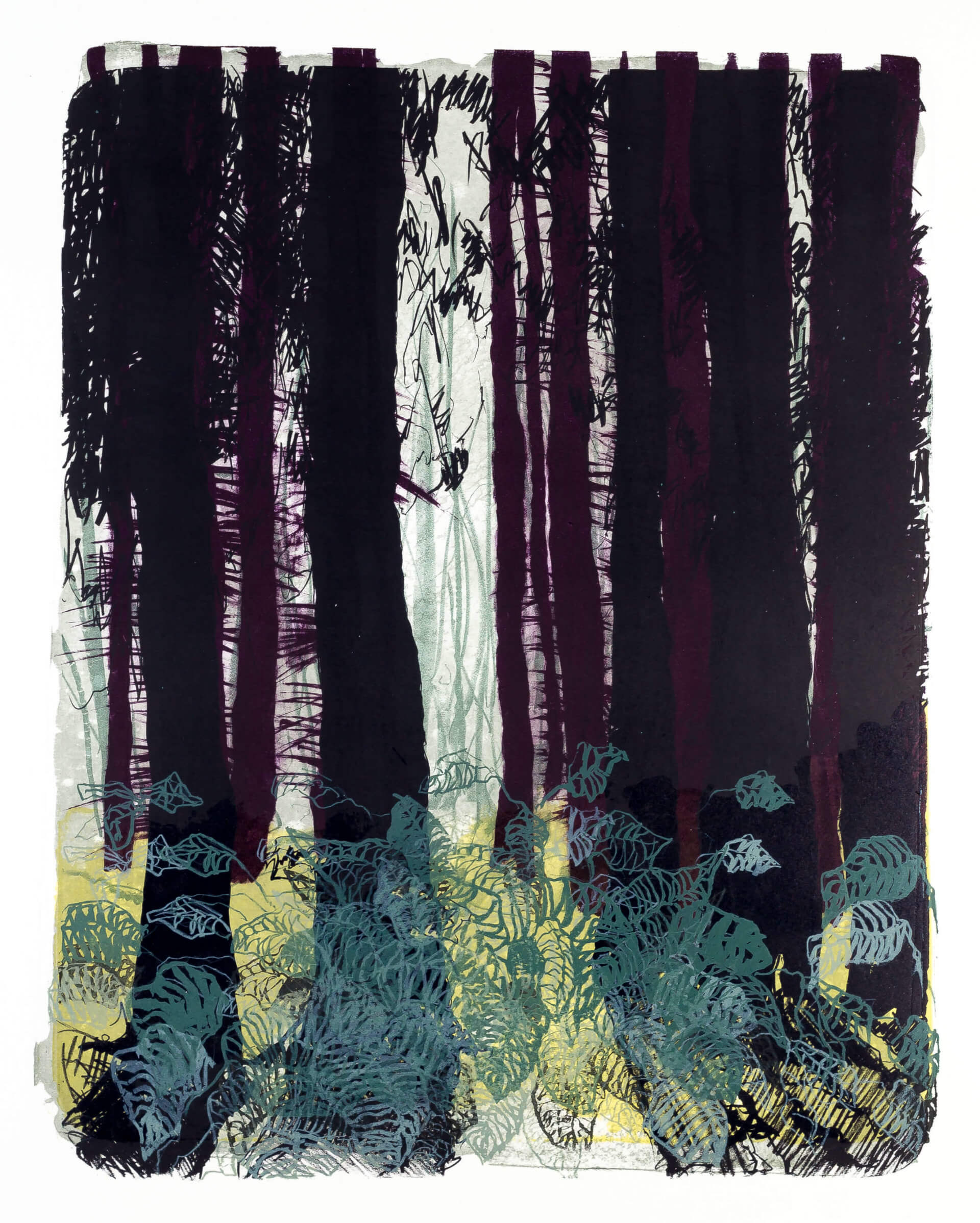 Katharina Albers, Wald X-I, 2015, Farblithographie, Unikat, 50×40 cm