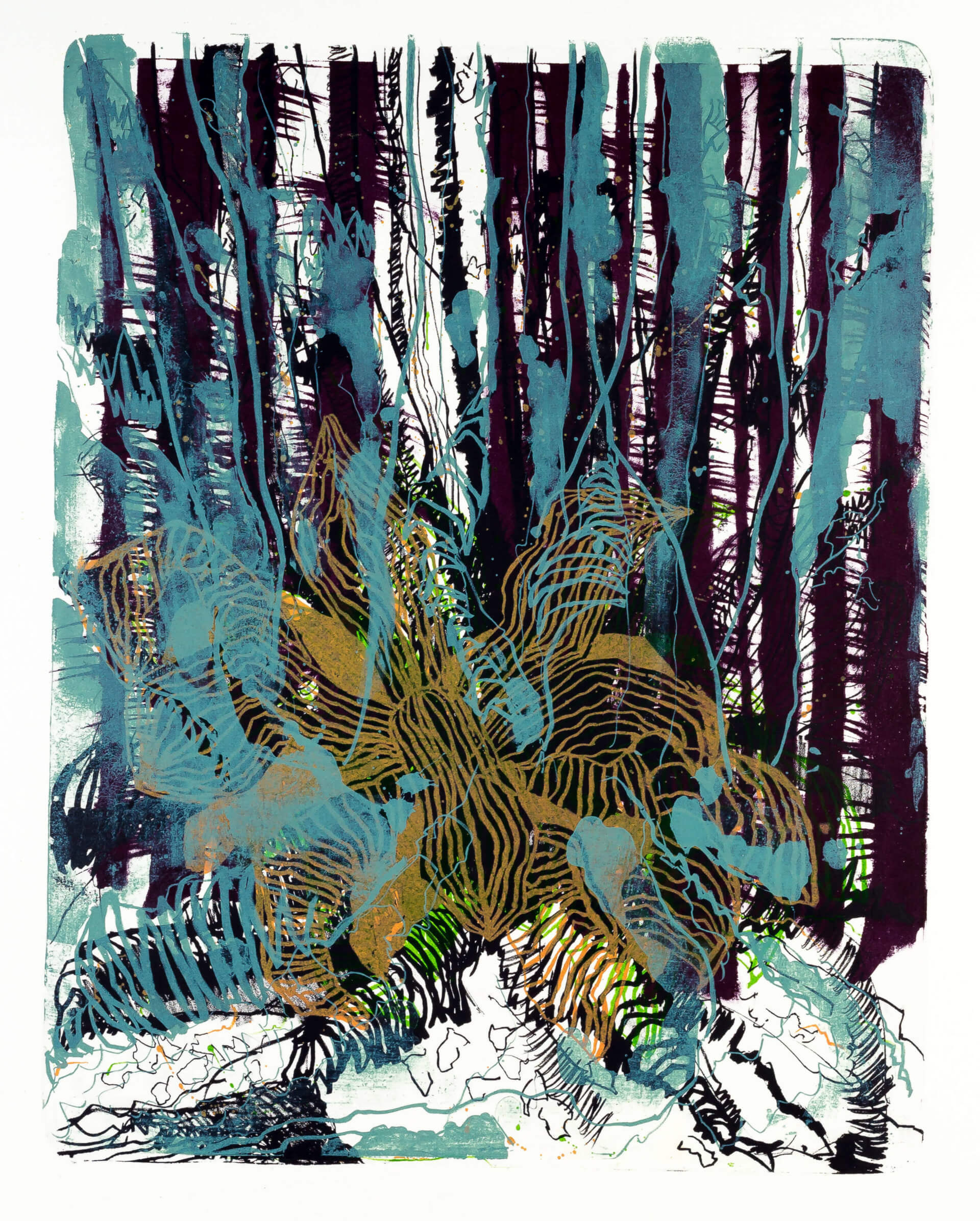 Katharina Albers, Wald X-II, 2015, Farblithographie, Unikat, 50×40 cm