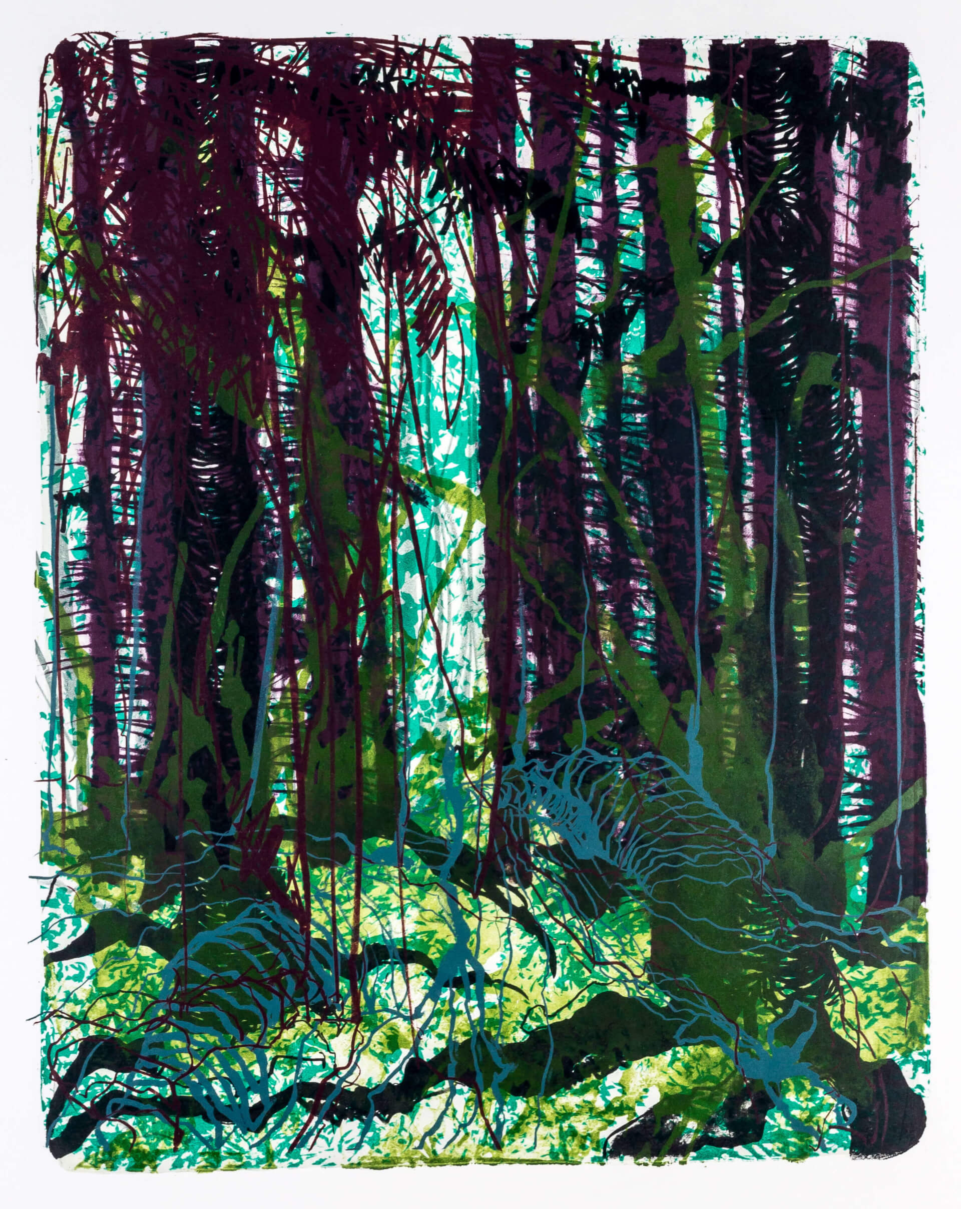 Katharina Albers, Wald X-XIX, 2015, Farblithographie, Unikat, 50×40 cm