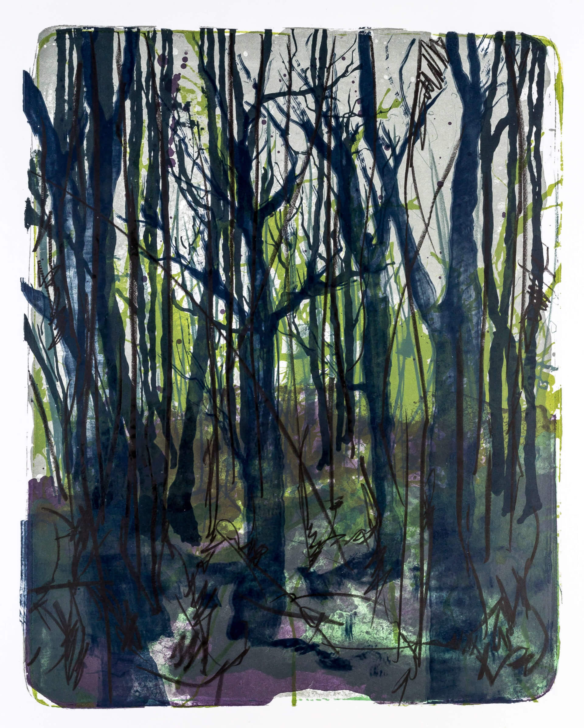 Katharina Albers, Wald X-XVII, 2015, Farblithographie, Unikat, 50×40 cm