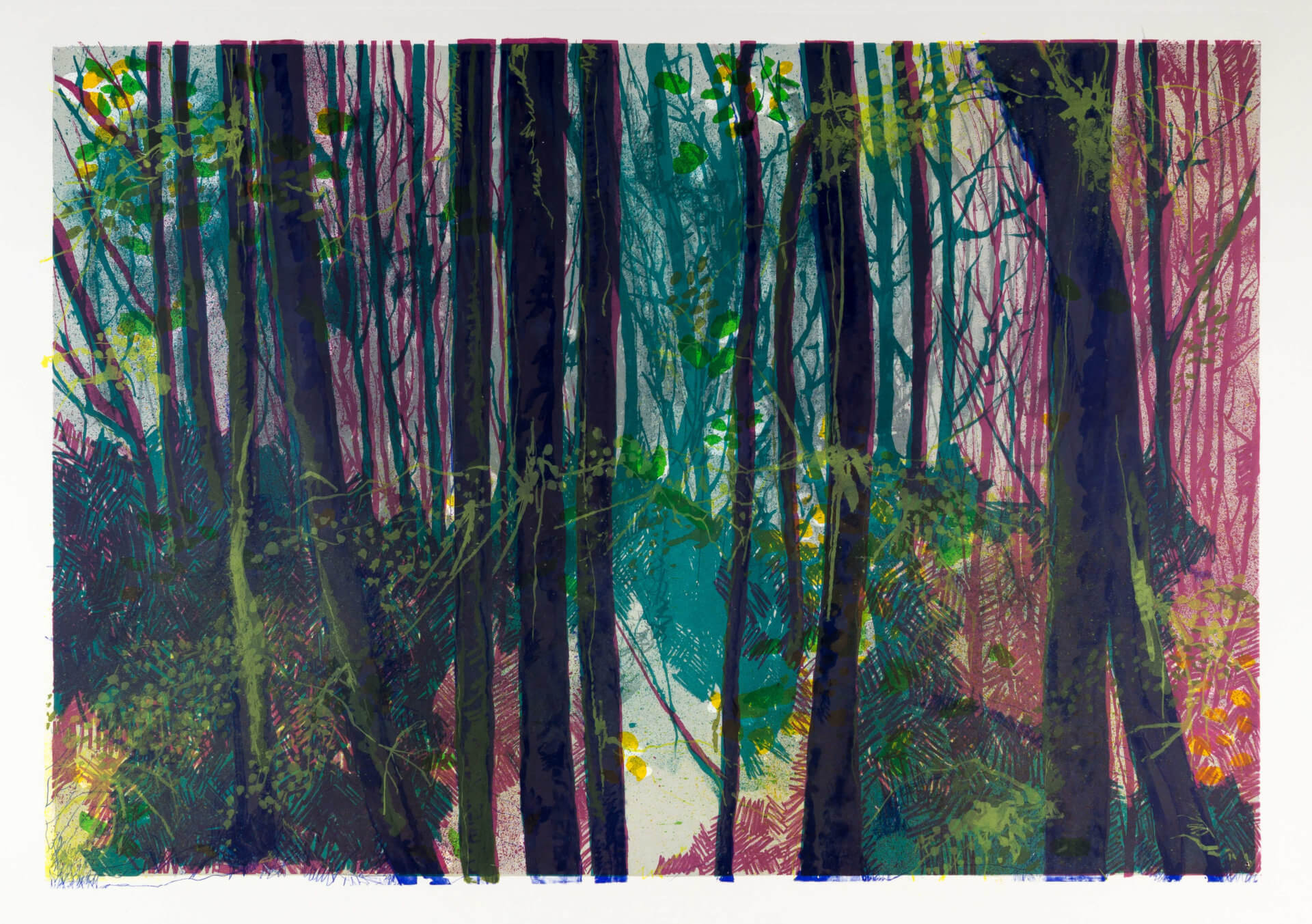 Katharina Albers, Wald XIV, 2014, Farblithographie, 3 Auflagen, 64×92 cm