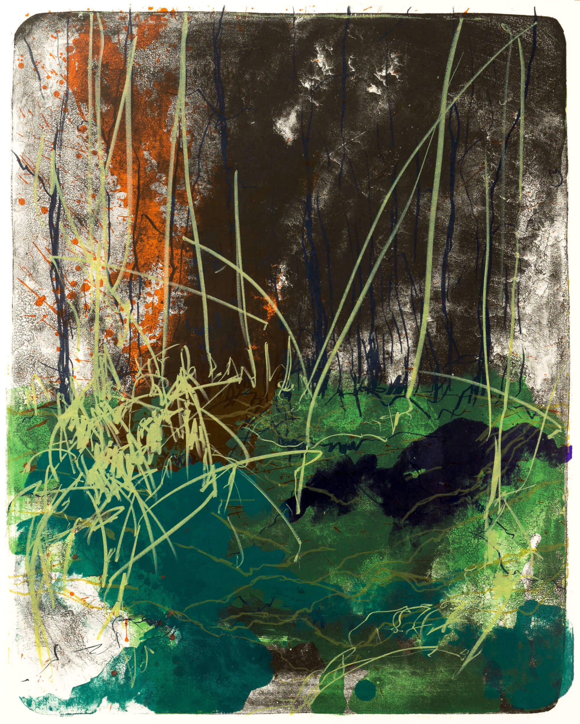 Katharina Albers, Wald X(N)-IV, 2015, Farblithographie, Unikat 50x40 cm