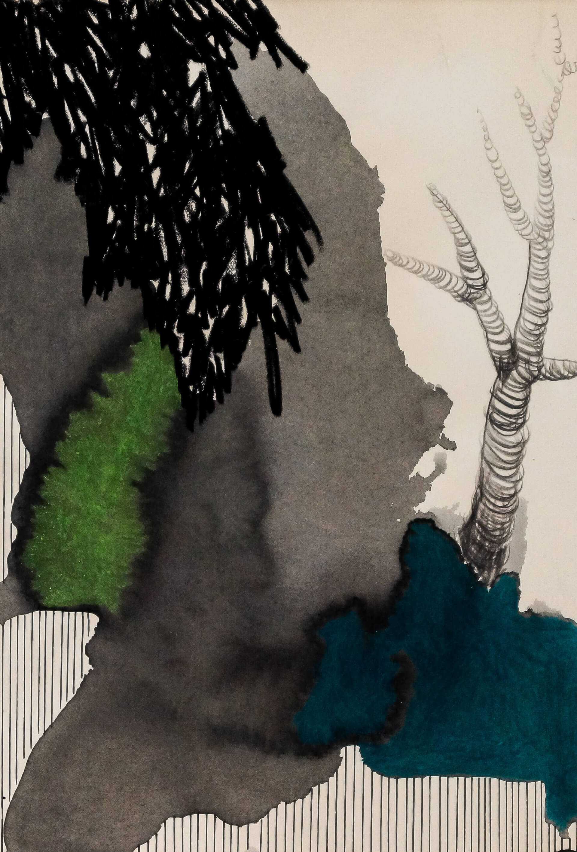Katharina Albers, Wald XXIV, 2014, Ölkreide, Tusche, Graphit auf Papier, 29,7×21 cm