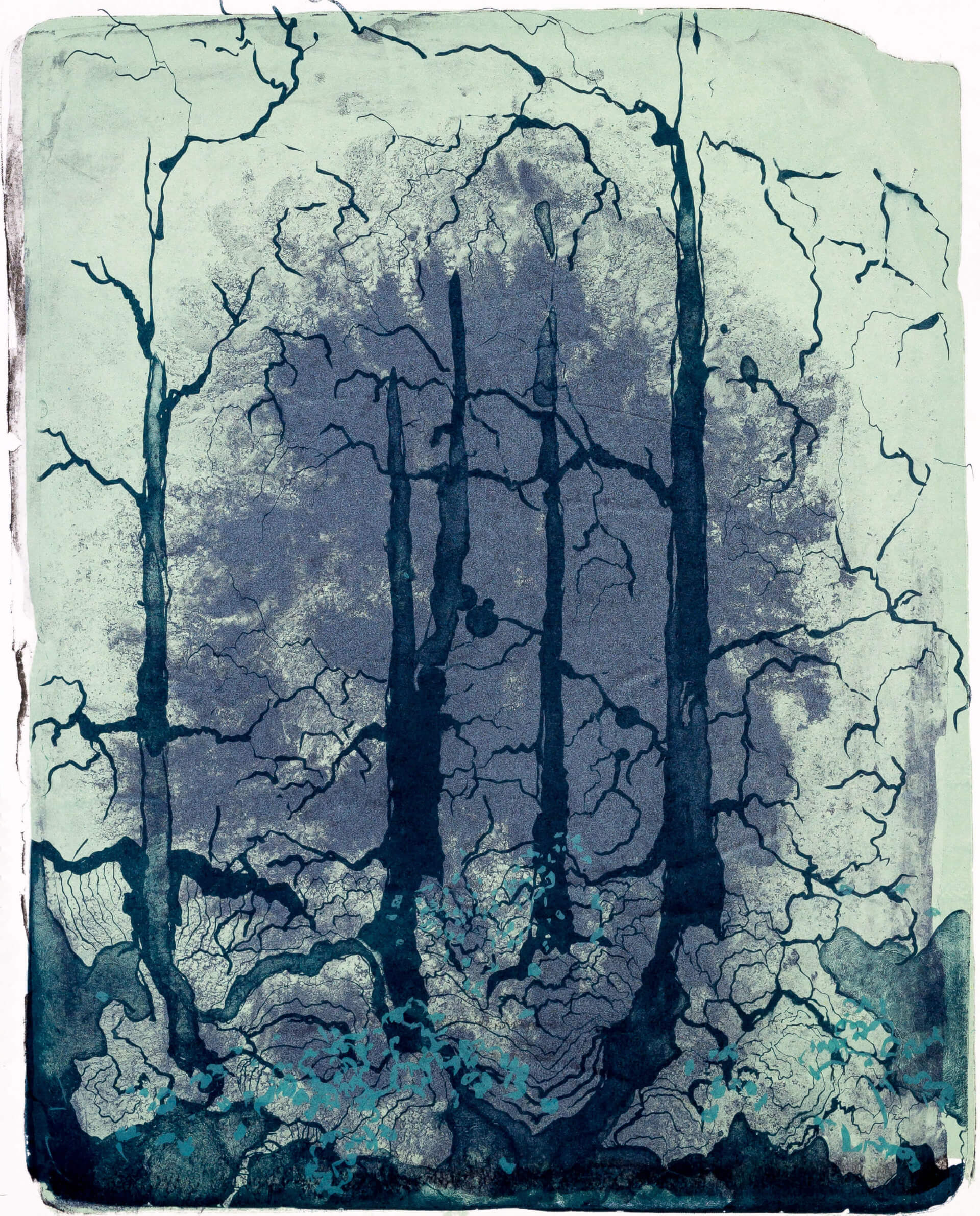 Katharina Albers, organism (Wald) III, 2016, Farblithographie, Unikat, 50x40 cm