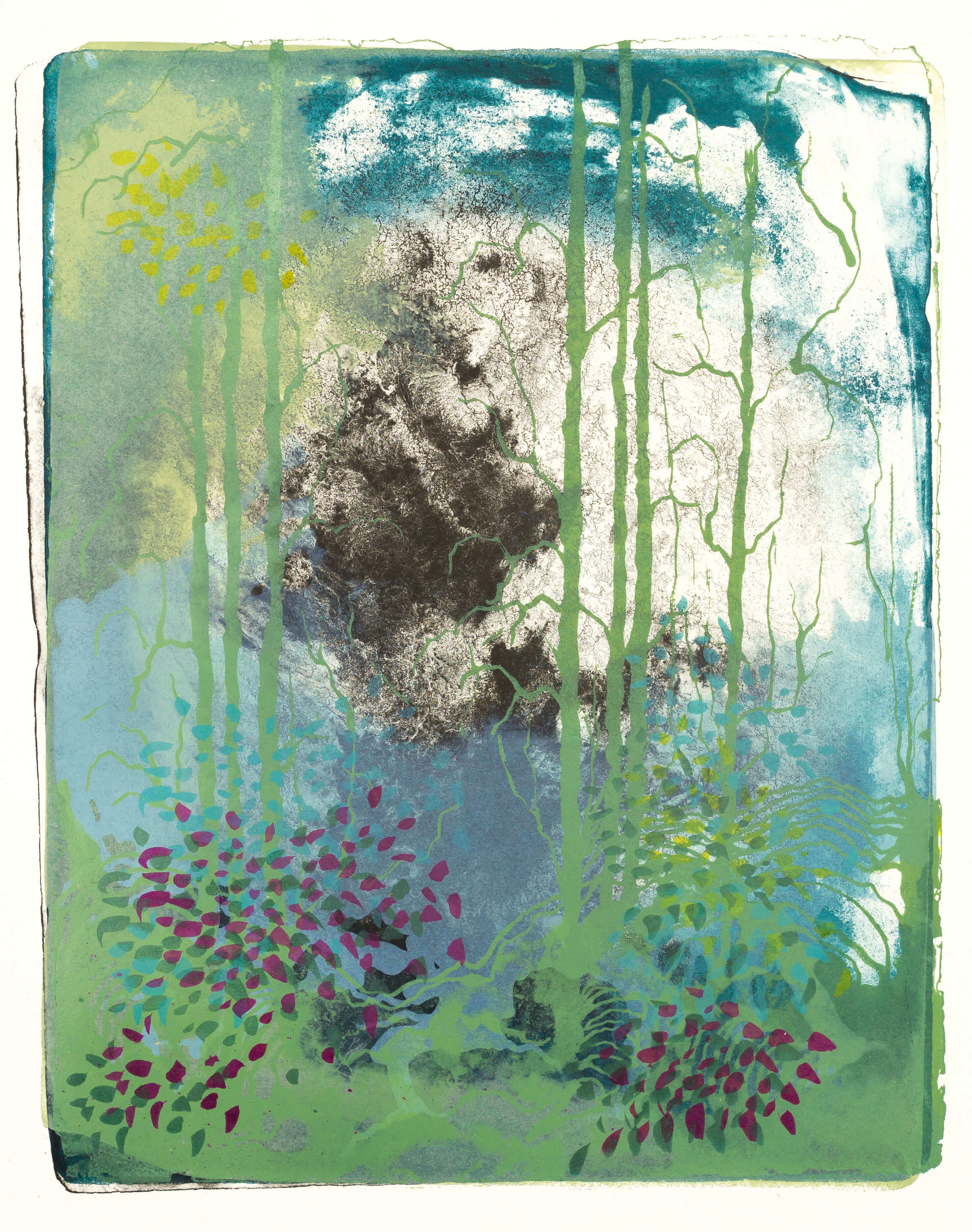 Wald X(K)-III, 2018, Farblithographie, Unikat, 50x40 cm.
