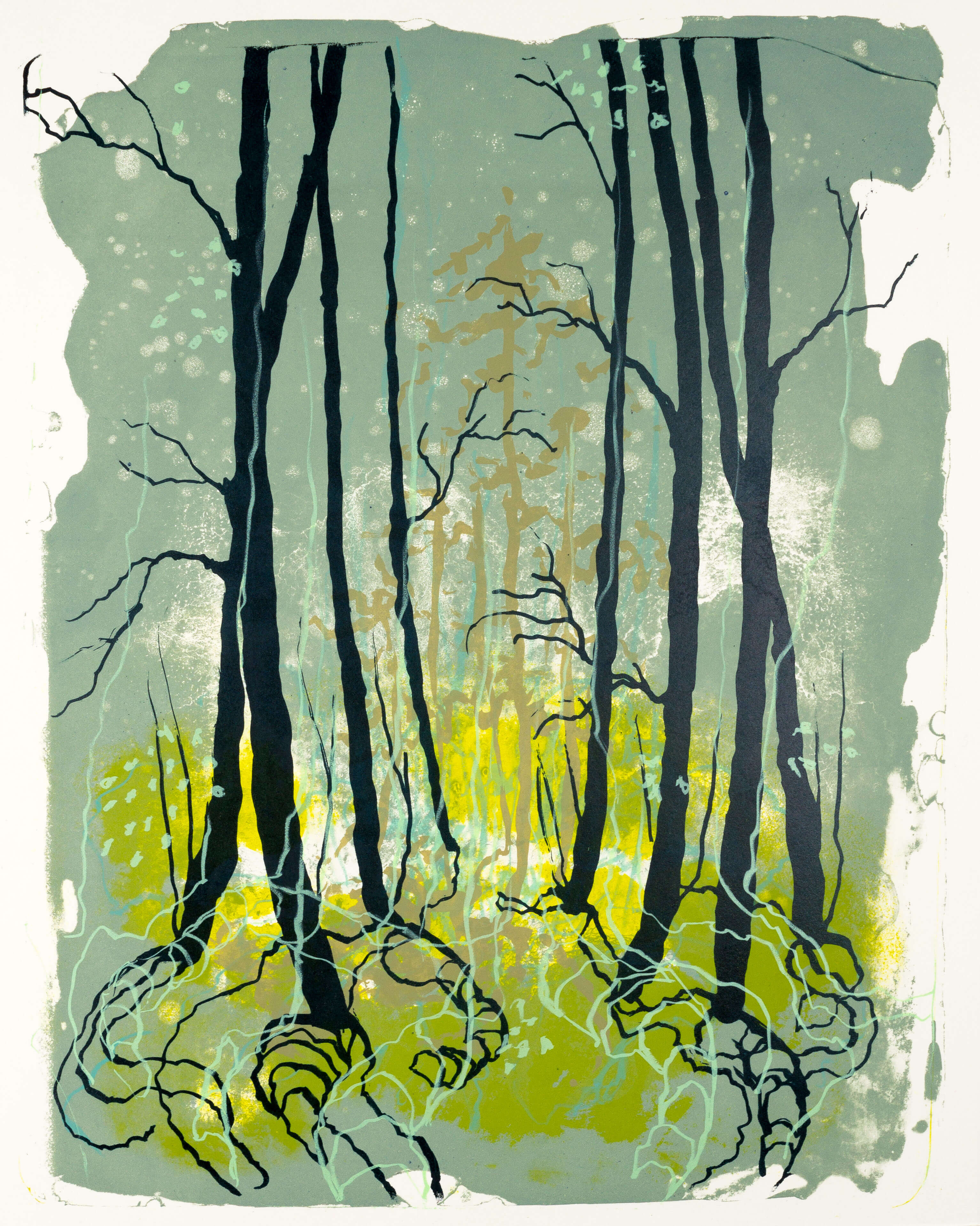 Wald X(D)-XIV, 2019, Farblithographie, Unikat, 50x40 cm