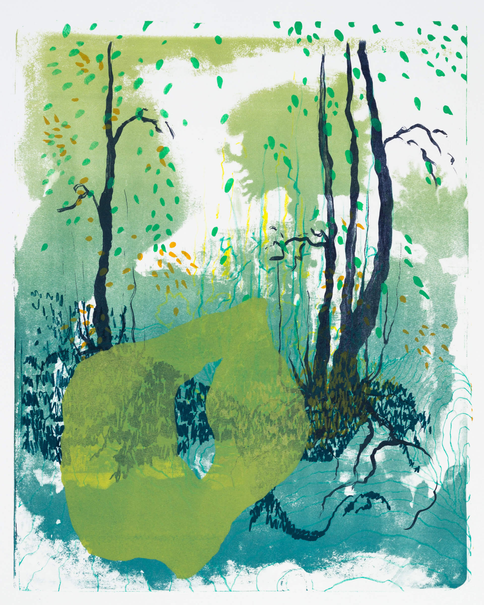 Wald X(S)-VIII, 2020, Farblithographie, Unikat, 50x40 cm
